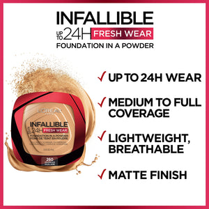 L'Oreal Paris Makeup Infallible Fresh Wear Foundation in a Powder | لوريال بودرة الاساس انفاليبل