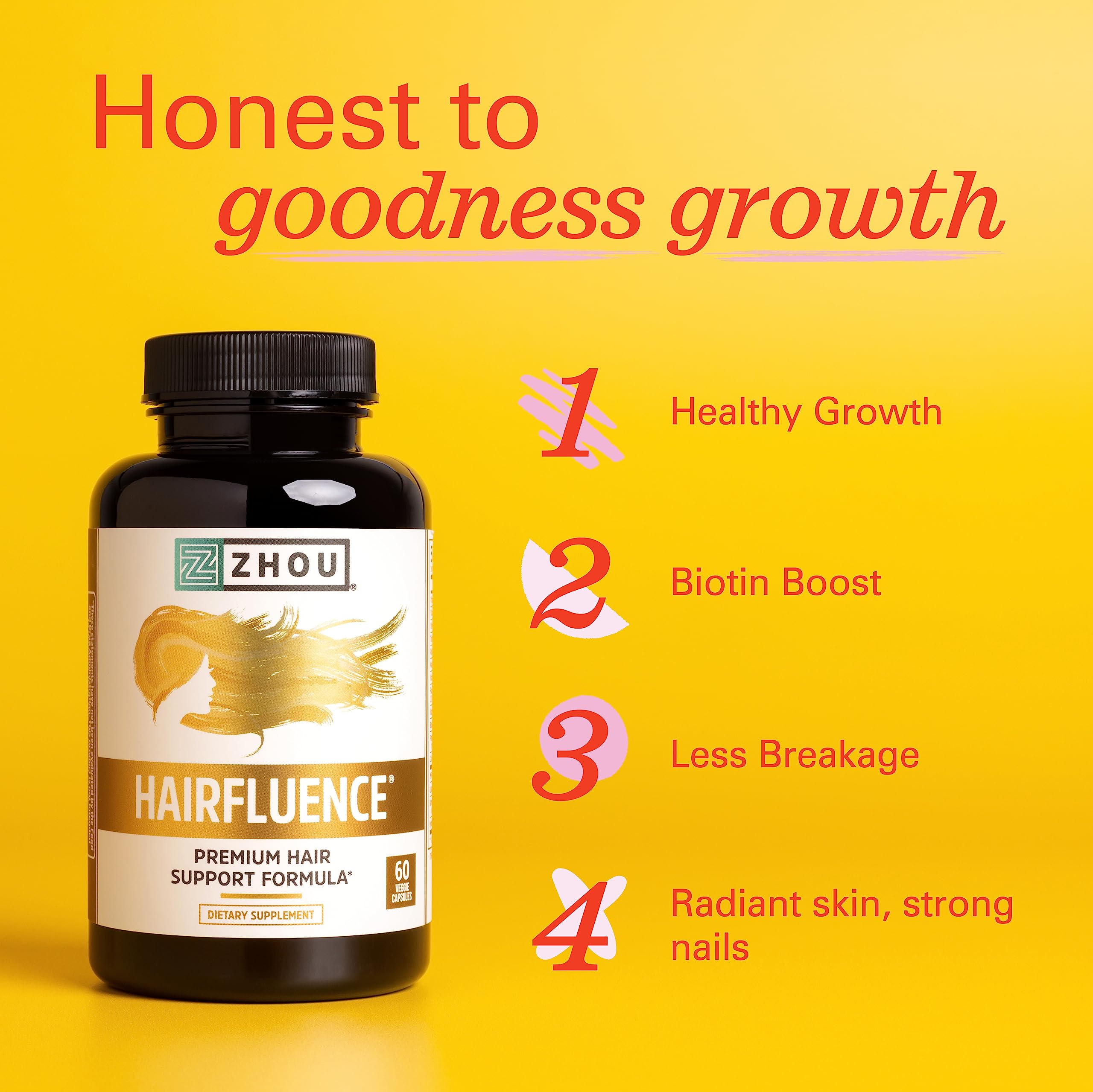 Zhou Hairfluence |مكمل غذائي بالبايوتين  كولاجين،وكيراتين، فيتامينات A, C, D3, B12،