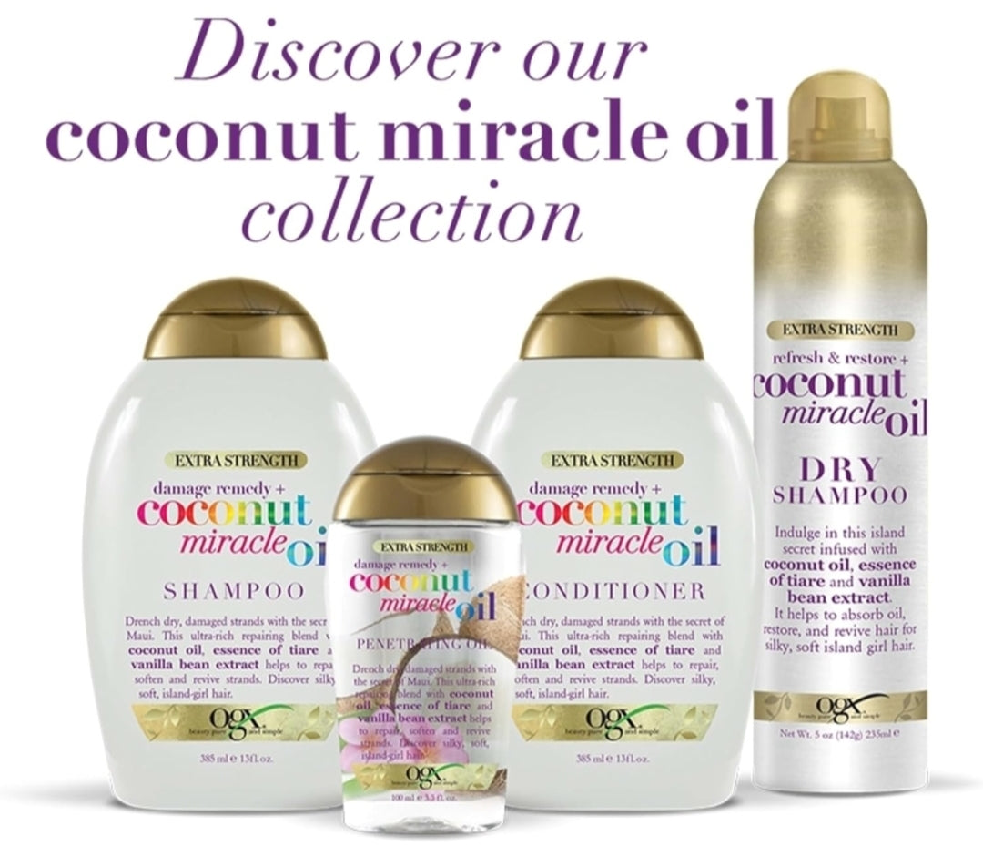 OGX Extra Strength Coconut Miracle Oil Hair Treatment – 100ml
زيت جوز الهند المعجزة من OGX – علاج وترطيب عميق للشعر 100مل