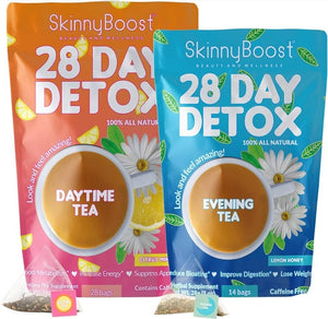 Skinny Boost 28 Day Detox Tea Kit – 2 Pack (Daytime & Evening)
سكيني بوست – باكيت شاي الديتوكس لمدة 28 يوم (شاي النهار + شاي المساء)