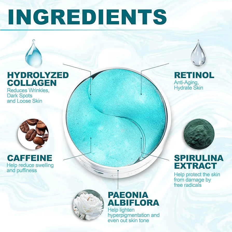 Collagen & Retinol Under Eye Patches – 30 Pairs
لصقات تحت العين بالكولاجين والريتينول – 30 زوج